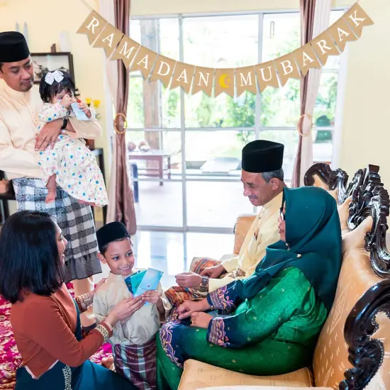 Jute Burlap RAMADAN MUBARAK Banner with Moon and Star Mantel Fireplace Decoration {2}