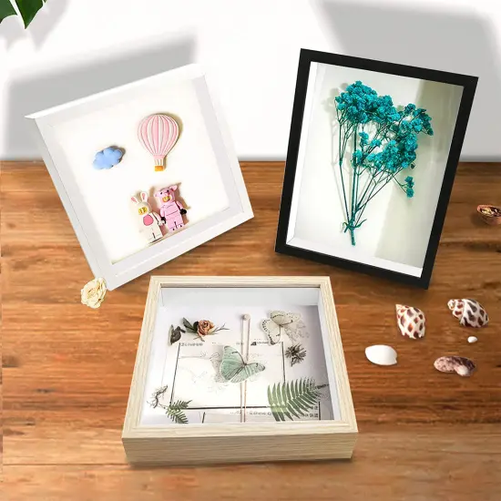 8x8 Shadow Box Frame Display Case, Wood with Plexiglass, Display Case Box for Memorabilia, Medal, Crafts,Tickets and Photos, Picture Frame for Wall and Tabletop (Black, 8x8) {3}