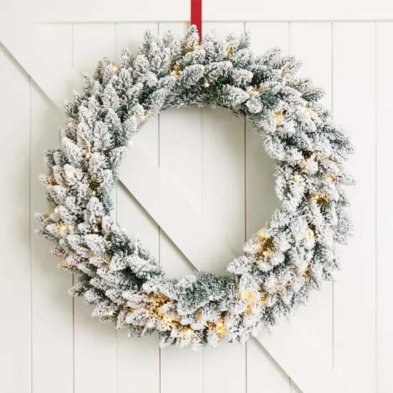 36"D Oversized Pre-Lit Snow Flocked Christmas Wreath and Matched 2pk 9ft Garland Set with Timer {3}