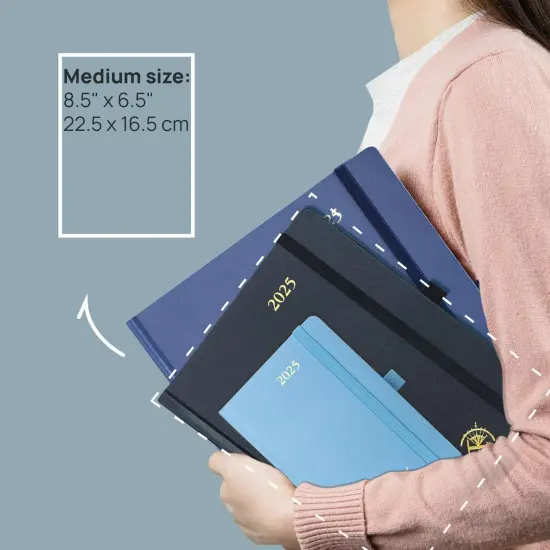 2025 Planner (Medium Size 8.5''x 6.5'' Hardcover) - Daily Weekly and Monthly Calendar Agenda 2025 Appointment Book with Hourly Time Slots, Monthly Tabs, 100 GSM - Black {2}