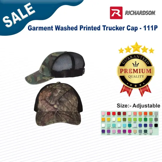 Richardson&reg; Garment Washed Printed Trucker Cap Real Original/ Black {3}