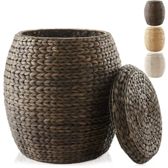 Round Hyacinth Storage Basket/Hamper/Planter with for Laundry, Blankets, Plants Espresso {6}