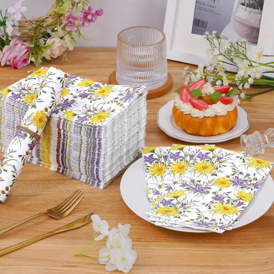 100 PCS Floral Napkins, Chamomile Napkins, Disposable Hand Towels For Bathroom, Flower Napkins, Floral Napkins Disposable for Party Picnic Dinner Wedding Spring Summer, Floral Guest Napkins {4}