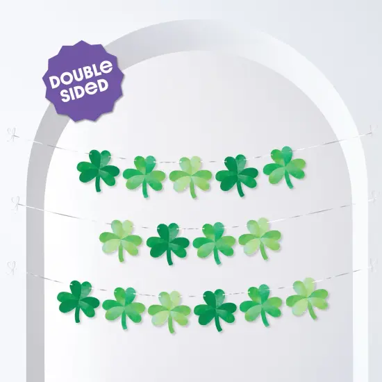 Big Dot of Happiness Shamrock Garland Banner, St. Patrick's Day Decorations, Green Clover Paddy's Day Party Banner, 30 Feet of Cord, 15 Double-Sided Shamrocks {3}