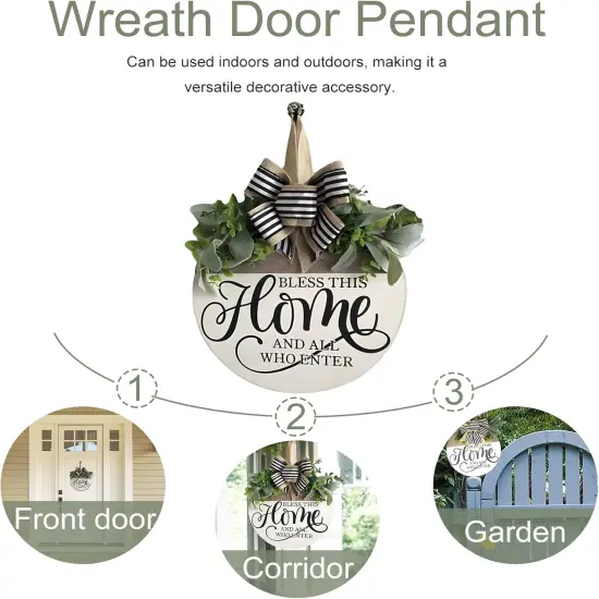 Welcome Sign for Front Door, Rustic Round Wood Wreaths Wall Hanging Outdoor Decor {3}