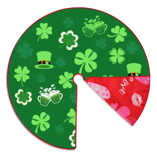 Sozize 36 Inch Valentine's Day Tree Skirt Love Heart Clover Double Sided Print Mat St. Patrick's Day Tree Skirt Christmas Tree Skirt for Holiday Party Decoration {2}