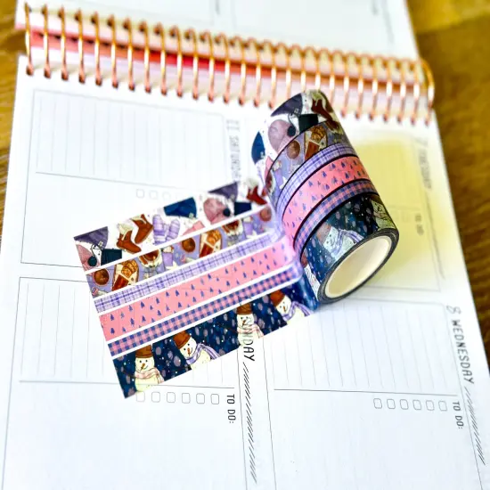 Winter Snowmen Snowman Snow Plaid Pink Blue Washi Tape Set January 2025 - W123 {2}