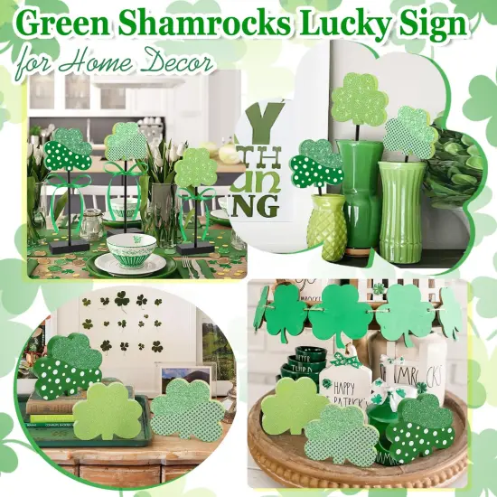3 Pieces St. Patrick's Day Tiered Tray Decor, St. Patrick's Table Decor Shamrock Wooden Set, Irish-Themed Shamrock Decor, Green Lucky Shamrocks for Home Decor (Light Green) {3}