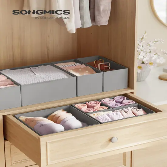 SONGMICS Drawer Organizer, Dresser Drawer Organizers, Set of 12, Foldable Fabric Storage Bins for Socks, Underwear, Bras, Ties, Scarves, Dove Gray URDZ006G02 {6}