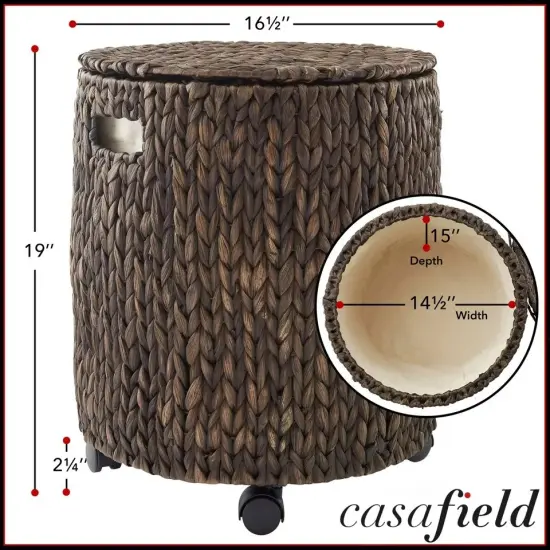 Rolling Storage Basket with Lid & Wheels, Wicker Hyacinth Hamper Storage Bin Espresso {1}