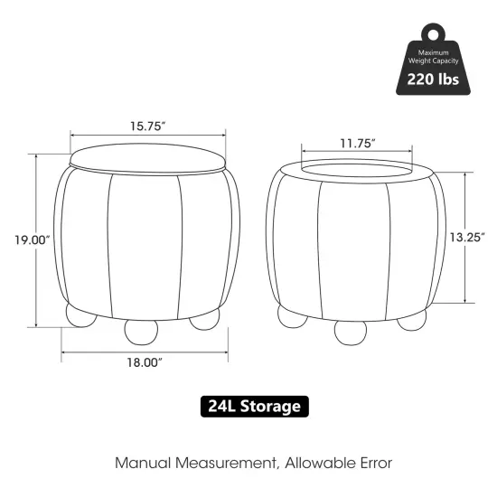 19"H Boucle Upholstered Storage Ottoman Stool with Rubberwood Feet Blue {8}