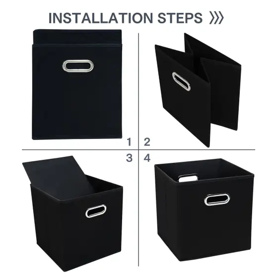 SEVENDOME Black Fabric Storage Bins Cube ,11x11x11 Fabric Cubby Organizer Baskets with Handle, Foldable Basket for Closet or Collapsible Storage Box Set of 2 (Black ) {2}