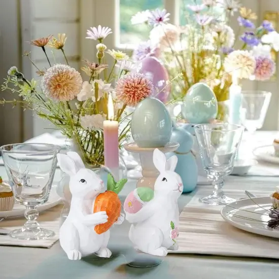Easter Bunny Decorations - Easter Bunny Decor - Easter Spring Bunnies Figurines with Egg and Carrot - Tabletop Ornaments for Home Farmhouse Gifts - 4 ince 2pc {4}