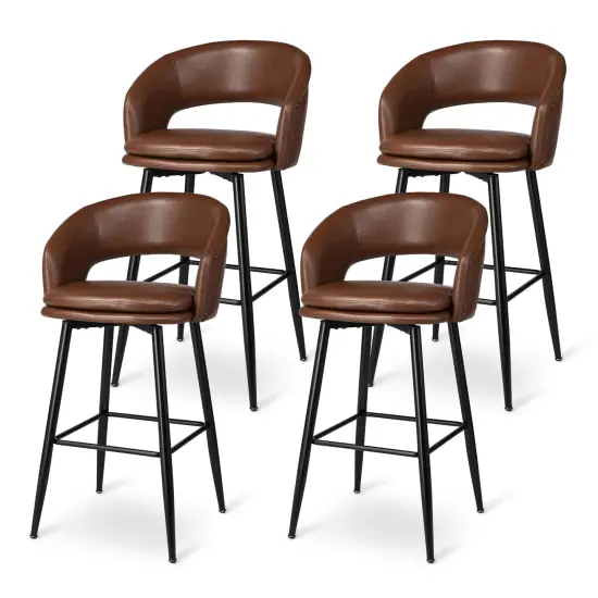 Set of 2/4 Mid-Century Modern 40.5"H Faux Leather Bar Stools with Nailhead Trim {1}