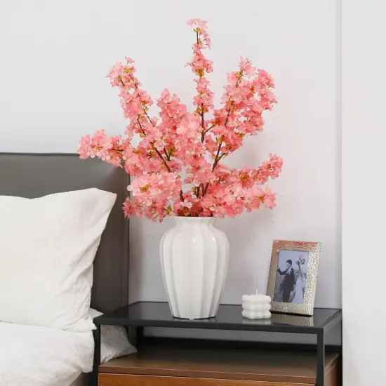 Artificial Cherry Blossom Branches 3Pcs 40" Faux Silk Cherry Blossom, Fake Flowers with Leaves Bouquet Decorations for Home Living Room Bedroom Table Centerpiece Vase Wedding Decor (Pink) {4}