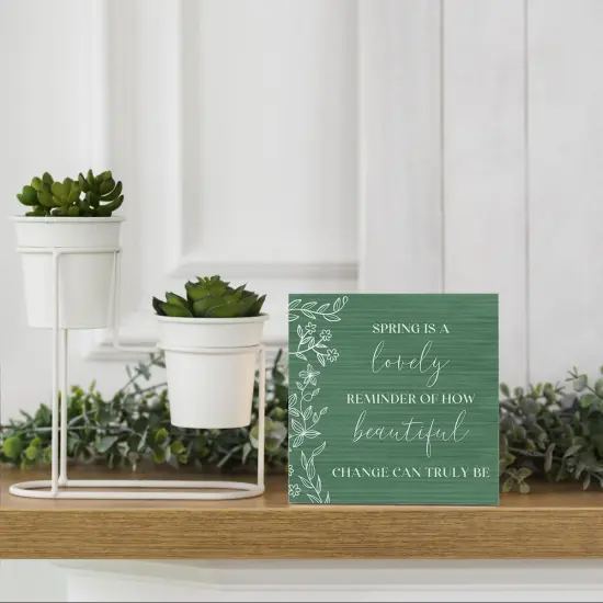 Rustic Farmhouse Spring Flowers Table Decor Country Home Office Desk Decor Spring Is A Lovely Reminder Sign Cubicle Shelf Tiered Tray Decor Gifts for Women 5 X 5 Inch {3}