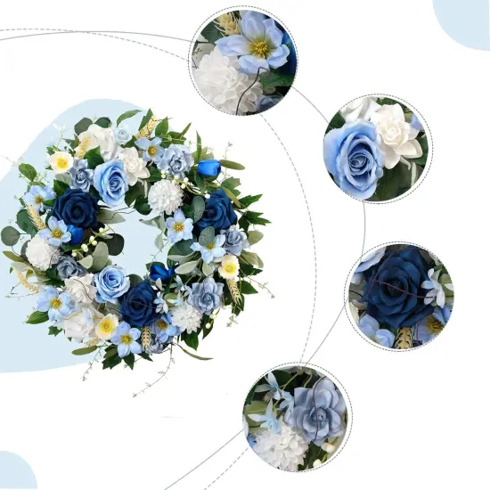 22 Inch Spring/Summer Floral Wreaths for Front Door,Artificial Decoration Wreath with Rose Dahlia Hydrangea {2}