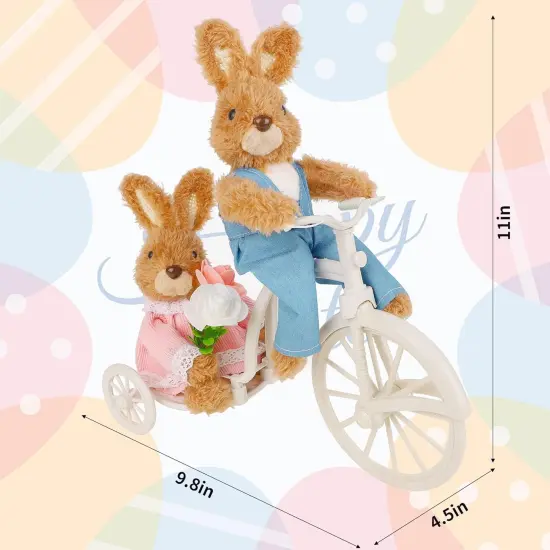 Easter Tabletop Decorations Plush Bunny Couple, 9.8" (L) x 11" (H) Easter Rabbits Ride a Bike, Cute Animal Figurine for Girls' Gift, Easter Basket Filler Spring Home Kitchen Room Ornament {2}