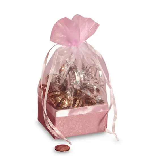 Box On The Bottom Organza Bags 2 1/2 '' X 2 7/8 '' X 6 1/2 '' Wrap Pink {2}