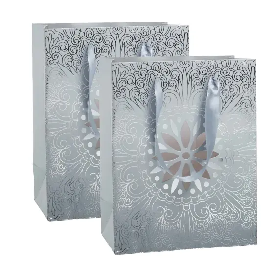 Elegant Medallion Euro Totes Perfect Size 7'' x 3 7/8'' x 9'' Silver {5}