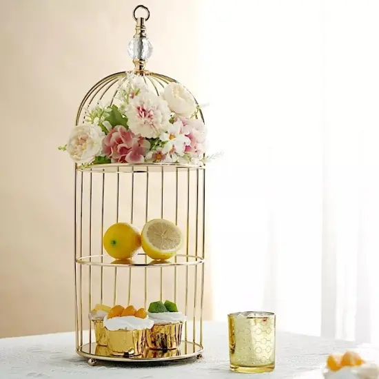 22-Inch Gold 3 Tier Metal Mirror Glass Hanging Bird Cage CUPCAKE STAND Party {5}