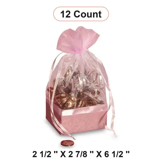 Box On The Bottom Organza Bags 2 1/2 '' X 2 7/8 '' X 6 1/2 '' Wrap Pink {1}