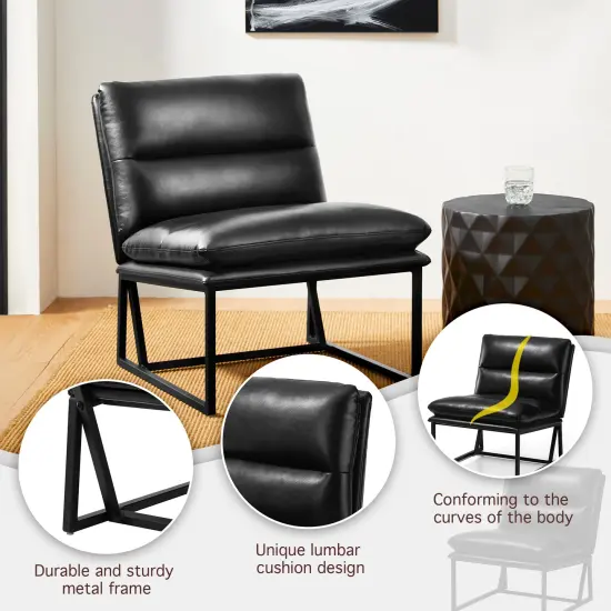 30.25"H Modern Soft PU Leather Armless Accent Chair Set of 2-Black {2}
