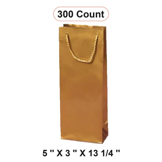 Stylish Glossy Paper Wine Bottle Euro Tote 5" x 3" x 13 1/4" Gold {1}