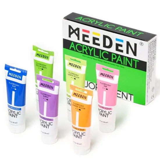MEEDEN Fluorescent Acrylic Paint, 6 Colors Heavy Body Acrylic Paint, 120 ml/4.06 oz Tubes,Neon Paint, Acrylic Paint Set, Rich Pigments Non-Toxic Art Paints for Artists, Adults & Beginners {1}