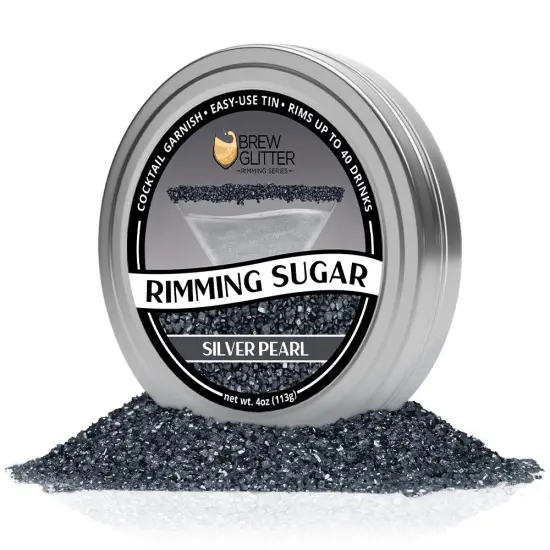 Brew Glitter - Silver Pearl Rimming Sugar (4oz, 1x Bar Tin) Cocktail Garnish for Mixed Drinks & Refreshments {4}