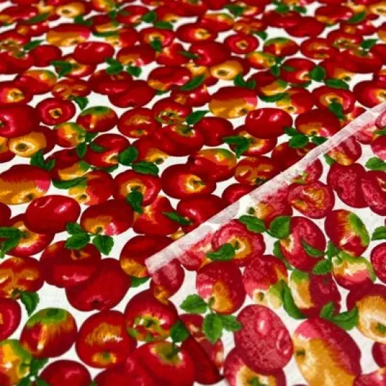 1 Yard Apple Print Poly Cotton Fabric 58" Wide Soft Material for Apparel & Accessories White {1}