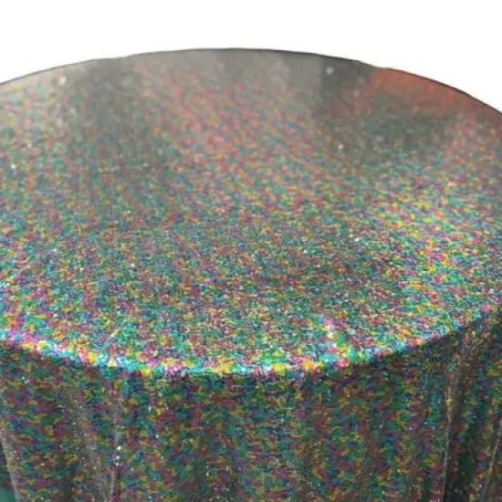 1 Yard Glitz Sequin Tablecloth 90 Inch Round Durable Polyester for Parties and Weddings Rainbow {1}