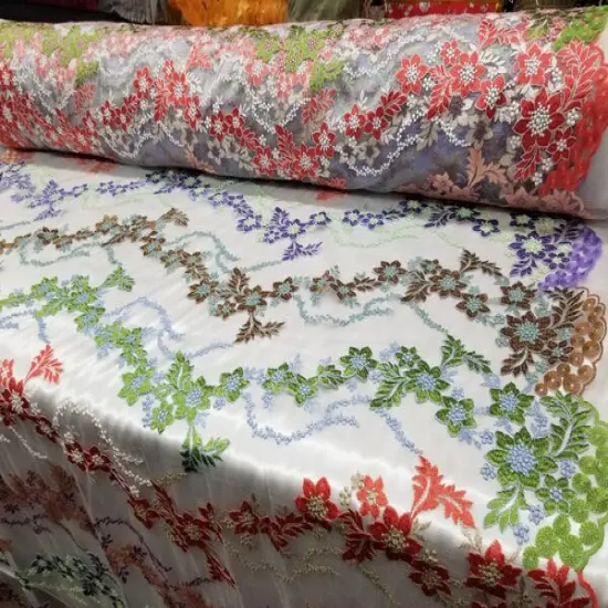 1 Yard Multicolor Bridal Floral Mesh Lace Fabric for Dresses, Decor, Gowns 50/54 Inch Width {2}