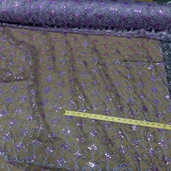 1 Yard Pyramid Lace Fabric by the Yard with Stretch and Sheen 55" Width Silver {4}