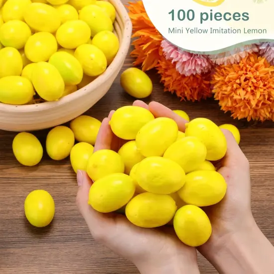 100 Pcs Mini Artificial Lemon Fake Fruit Faux Artificial Simulation Lemon 1. 2 x 1. 8 Inch {3}