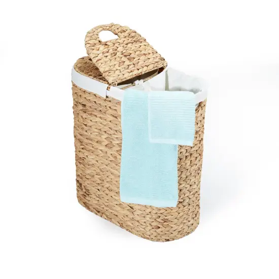 Seville Classics Natural Handwoven Lidded Oval Double Laundry Hamper, 22.75" W x 13" D x 24" H {1}