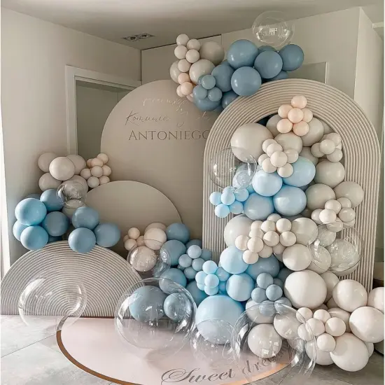 Dusty Blue Balloon Garland Kit&ndash;Double-Stuffed Dusty Blue, Pastel Blue, Sand White Balloons for Baby Showers, Weddings, and Birthday Party Decorations {1}