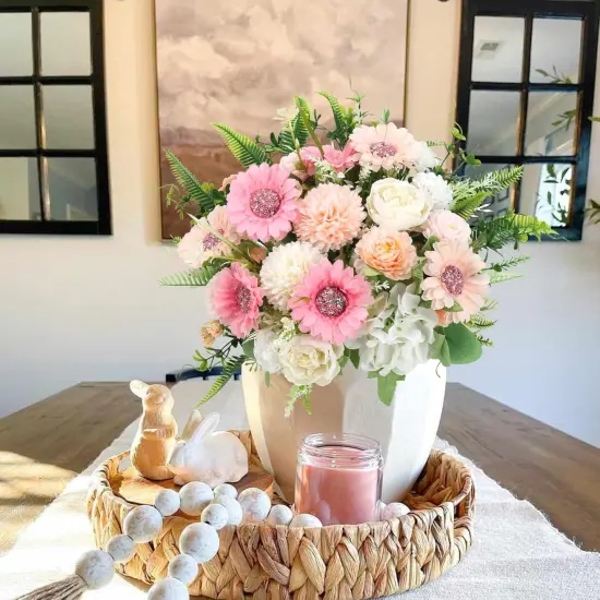 Summer Tabletop Floral Arrangements Artificial Flowers Fake Flowers Bouquet with Mums African Daisies Silk Flower {5}
