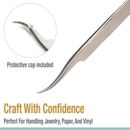 High Precision Curved Tip Tweezers - 4.5" Craft Tweezers for Sewing, Beading & DIY Crafts - Non-Serrated Jewelry Tweezer Set with Fine Curved Tips - Stainless Steel Hobby Tweezers {5}