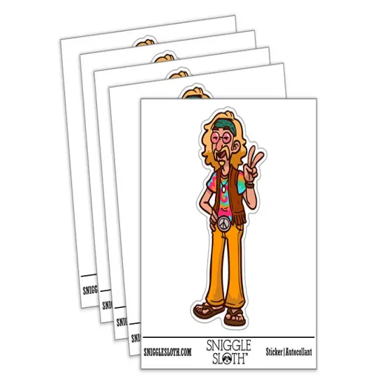 Water Bottle Sticker Set Boho Hippie Hippy Man Tie Dye Counter Culture Cute Waterproof Vinyl Stickers Pack Decal, Skateboard, Laptop, Car, Window, Bumper - 5 Pack {2}