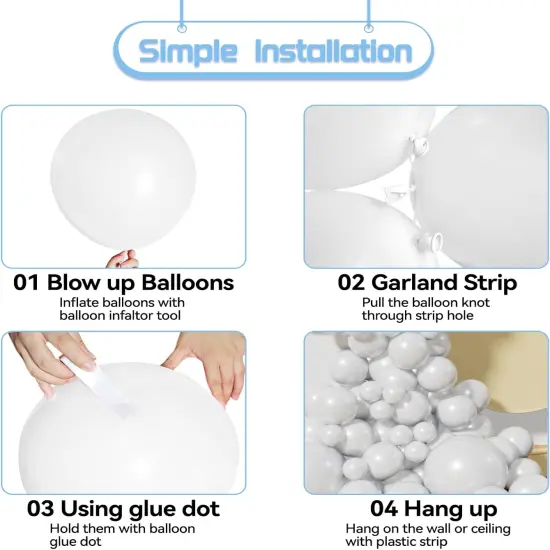 137Pcs White Balloon Garland Arch Kit, Latex Balloons Different Sizes Party Balloon for Birthday Party Graduation Baby Shower Wedding Holiday Balloon Decoration {3}