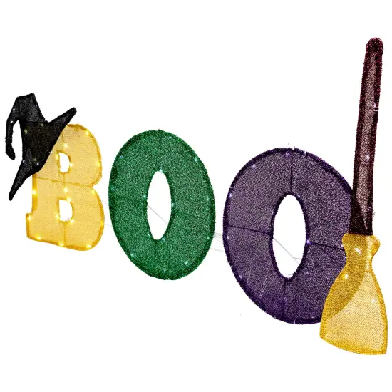Northlight LED Lighted Tinsel BOO Outdoor Halloween Sign Decoration - 50" - Clear Lights Green {6}