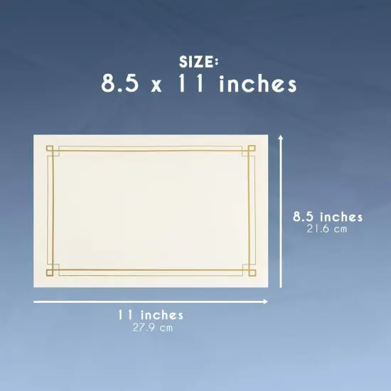 48 Sheets Gold Foil Certificate Paper for Printing - Customizable Blank Cardstock with Border for Graduation Diploma, Achievement Awards, Recognition Documents (8.5 x 11 in, Ivory) {6}