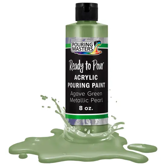 Pouring Masters Agave Green Metallic Pearl Ready to Pour Acrylic Pouring Paint - Premium 8-Ounce Pre-Mixed Fluid Acrylic Paint - Fluid Art Supplies for Canvas, Wood, Paper, Tile & Rocks {1}