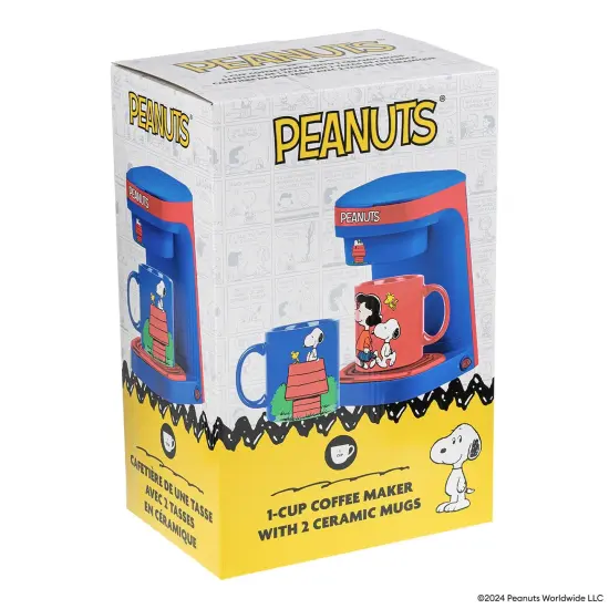Uncanny Brands Peanuts Single Cup Coffee Maker Gift Set with 2 Mugs {6}