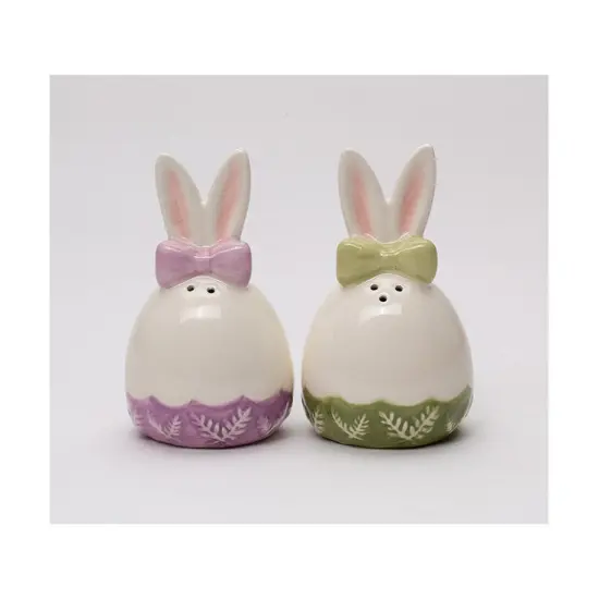 Ceramic Easter Egg Shaped Bunny Rabbit Ears Salt and Pepper Shakers, Spring Decor, Easter Decor, Gift for Her {3}