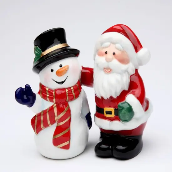 Ceramic Christmas Decor Santa Claus With Snowman Salt & Pepper Shakers, Home D&eacute;cor, Gift for Her, Gift for Mom, Kitchen D&eacute;cor {3}