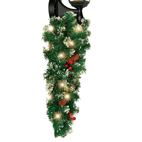 Collections Etc LED Lighted Frosted Outdoor Swag with Timer {2}