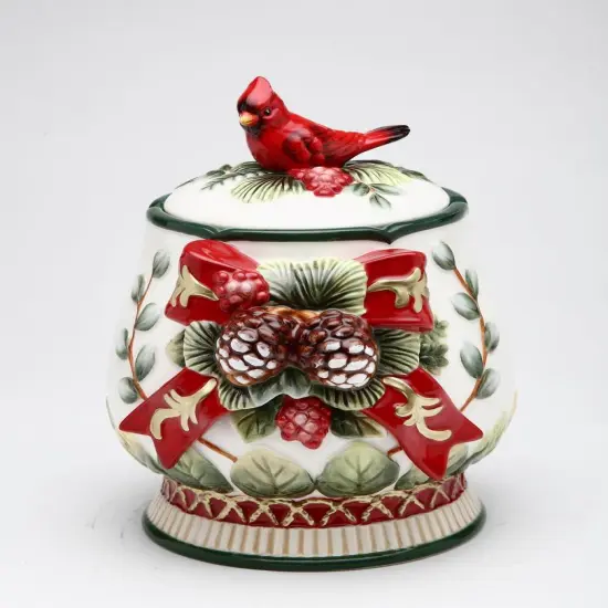 Ceramic Christmas Candy Jar with Cardinal Bird, Christmas Decor {3}
