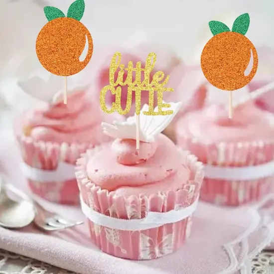 24 PCS Little Cutie Cupcake Toppers Glitter Orange Cupcake {3}